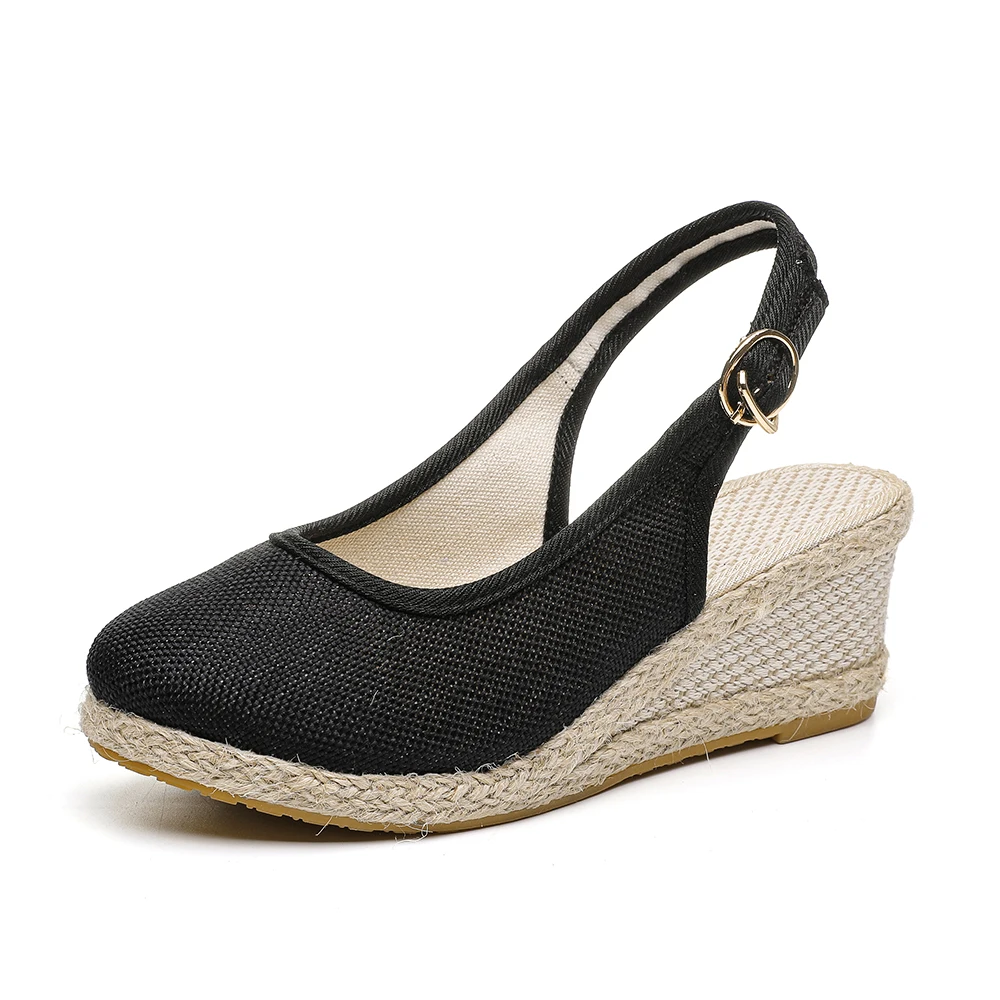 Veowalk Women Linen Cotton 6cm High Wedge Espadrilles Sandals Summer Bohemian Elegant Ladies Slingbacks Closed Toe Hemp Shoes - Image 3