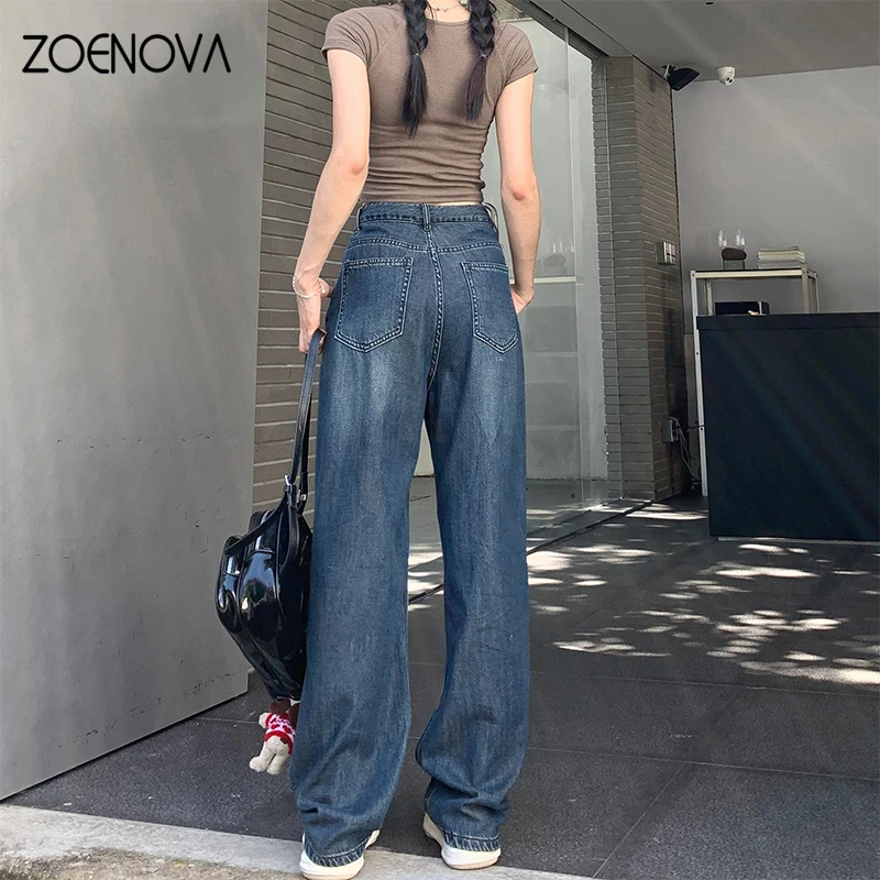 ZOENOVA Maillard 2024 Spring Autumn Fashion Simple Women's Jeans Casual Retro Loose Straight Wide Leg Pants Floor Mopping Jean - Image 2