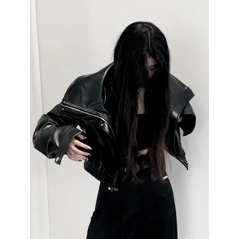 MEXZT Cropped Pu Leather Jackets Women Black Motorcycle Short Coat Streetwear Vintage Korean Loose Casual All Match Outerwear - Image 5