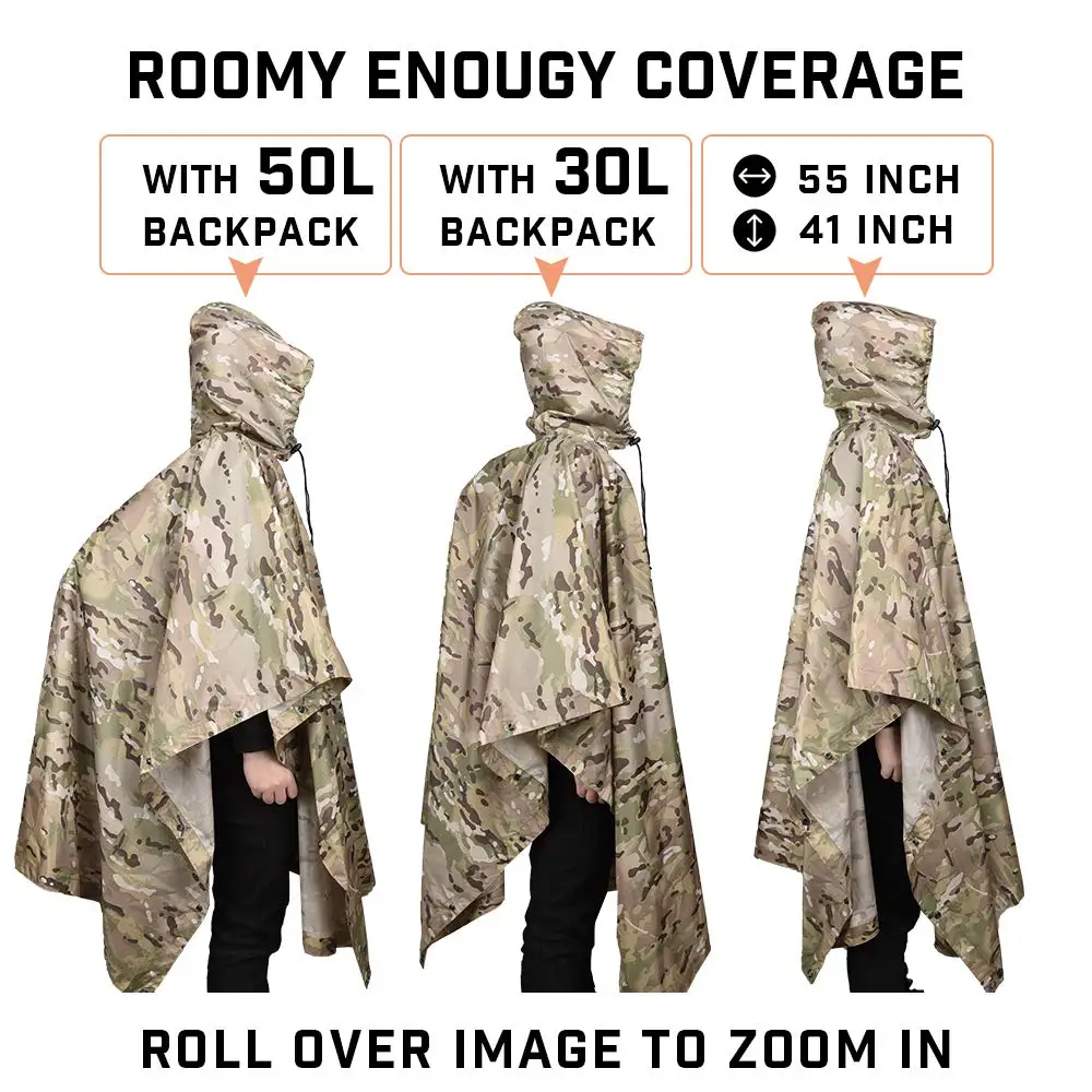 Camouflage Tactical Raincoat for Man Portable Folding Adult Army Waterproof Covered Military Poncho Women Motorcycle Rain Coat - Image 5