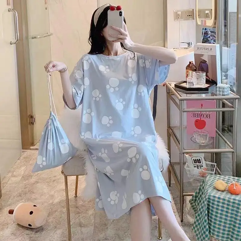Women's Summer Short-Sleeved Nightgown Large Size Leisure Wind Cute Sweet Pajamas Korean Version Of The Cartoon Homewear - Image 4