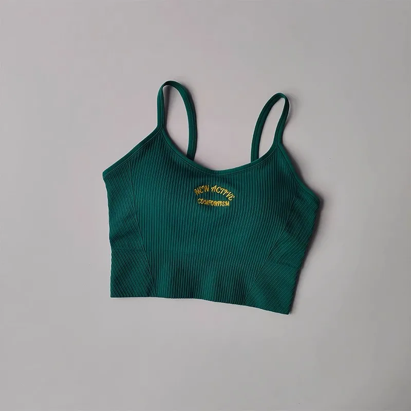 Women Breathable Sports Bra Fitness Tops Gym Crop Top Brassiere Push Up Camisole Sport Bras Gym Workout Top Letter Yoga Bra - Image 5