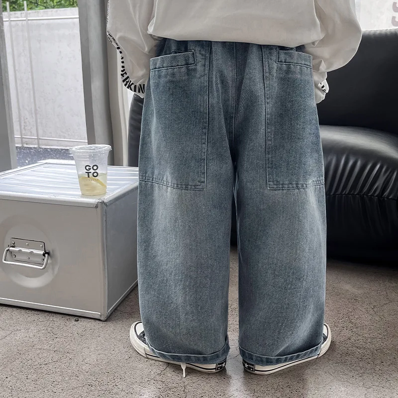 2024 Autumn New Kids pants Fashion solid color Children's straight jeans Boys loose casual denim Trousers - Image 2