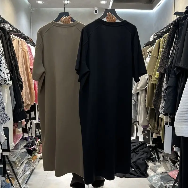 Summer New Zipper Patchwork T Shirt Dress Short Sleeve Round Neck Solid Plus Size Ladies Dresses Fashion Casual Women Clothing - Image 3