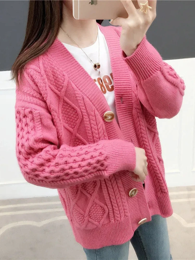 Winter Fall Mid Length Sweater Cardigan Loose Casual Soft Knitwears Coats Solid Color Woman Malhas Outwears New Long Sleeve Tops - Image 4