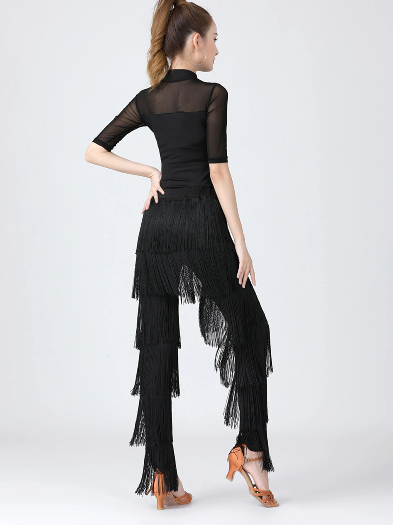 2024 Sexy New In Women Fringed Trousers Multi-layer Solid Color Dance Trousers Tassels Party Pants Female Clothes Plus Size - Image 4