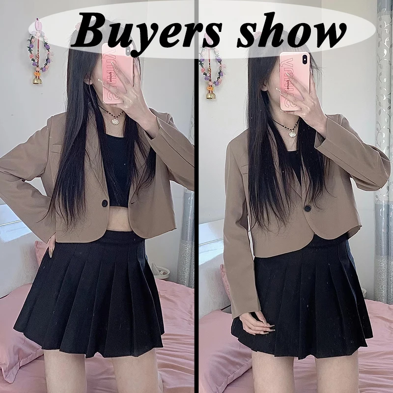 Cropped Blazers for Women 2024 New Korean Fashion Long Sleeve Button Up Suit Jacket Woman Elegant All Match Office Blazer Female - Image 6
