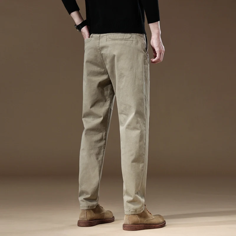 2024 New Spring Autumn Men's Cargo Work Pants 97%Cotton Thick Solid Color Wear Korean Grey Casual Trousers Male Plus Size 38 40 - Image 6