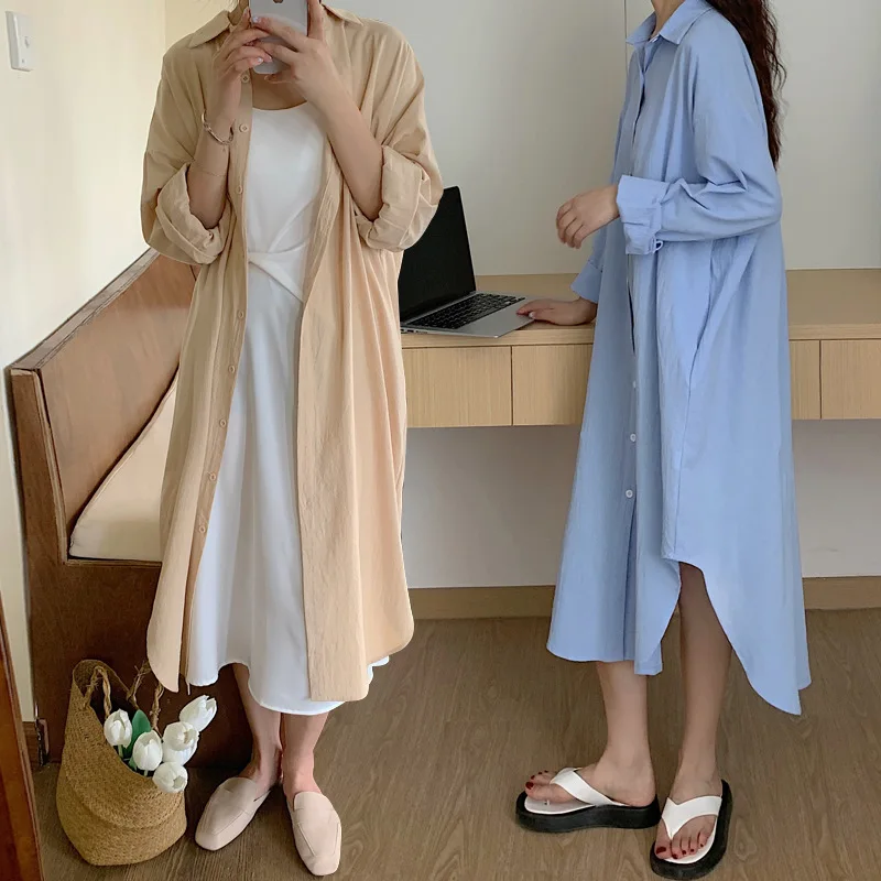 2023 new Long White Shirt Dress for Women Linen Cotton 2023 Spring Summer Casual Korean Clothing Vintage Oversized Midi Robe - Image 2