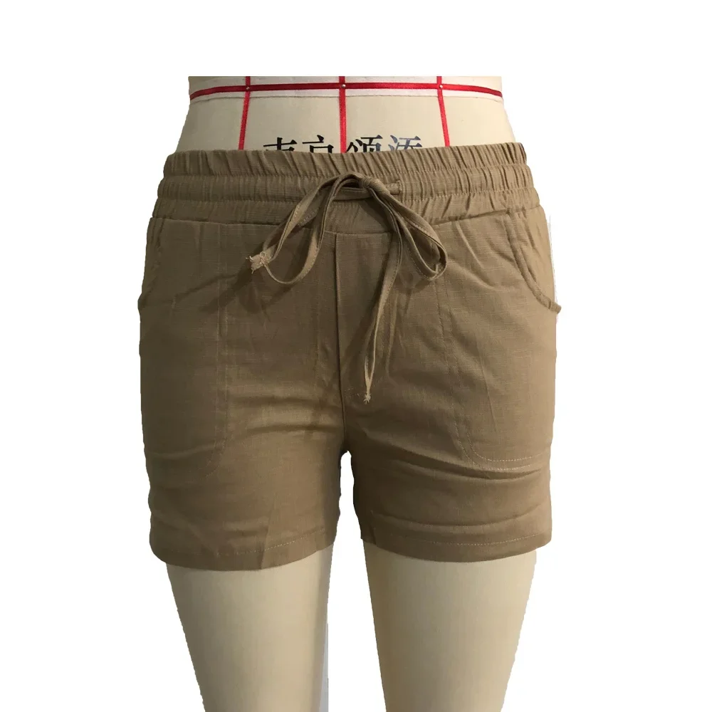 2023 S-5XL Fashion Women Summer Casual Solid Color Elastic Waist Lace Up Split Shorts Casual Short Pants - Image 6