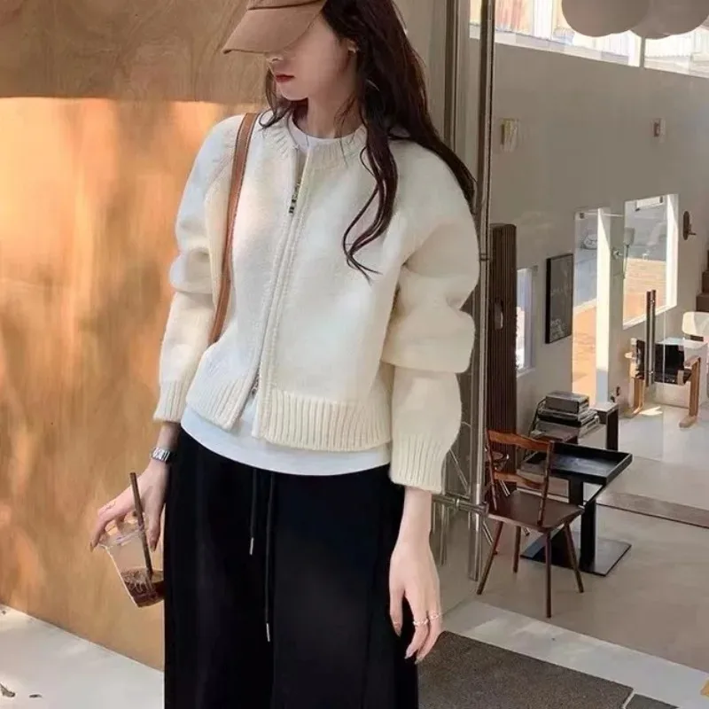 Korean Women Knitted Sweater Autumn Winter Chic Loose Long Sleeve Cardigan Tops Simple Solid Color Sweater Jacket - Image 5