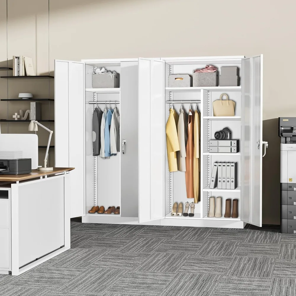 Metal Storage Wardrobe with Lock, White Steel cabinets Locker, 72" X 36" X 18" Metal Cabinet with Adjustable Shelves for Home O - Image 2