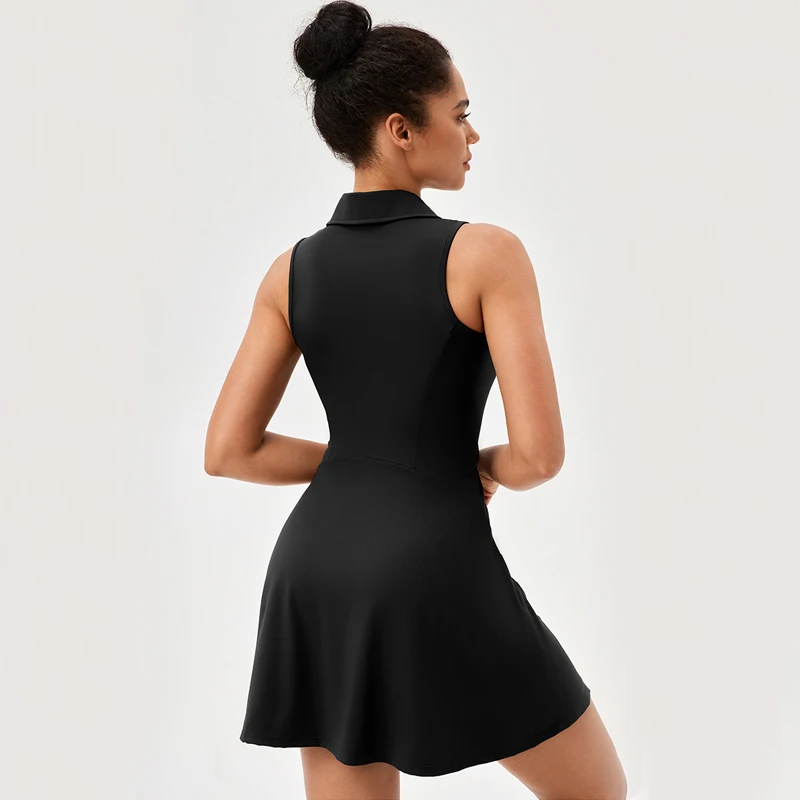 Women Summer Tennis Dress Solid Color Lapel Slim Fit Running Skirt Breathable Golf Dress Yoga Wear Workout Clothes 42157 - Image 6