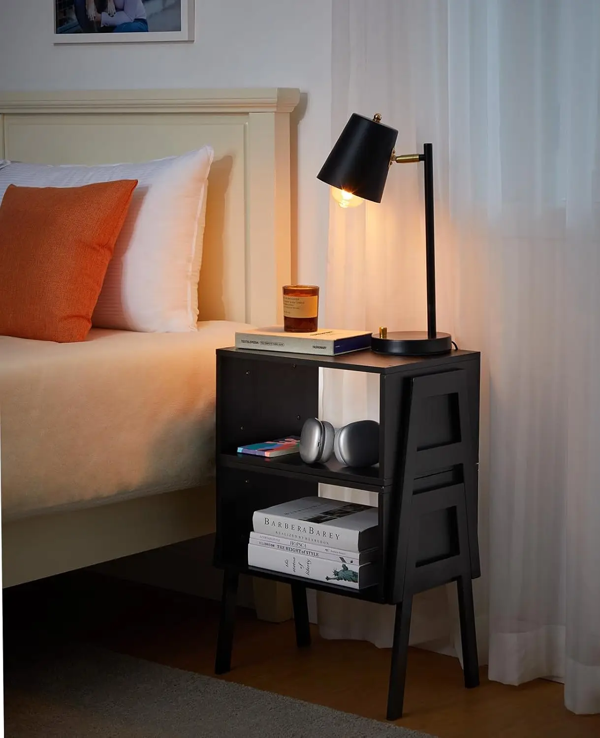 Bedside Tables, Stackable Bamboo Nightstands, Bamboo Side Tables for Bedroom & Living Room, End Table Night Stands, Set of 2, Bl - Image 2