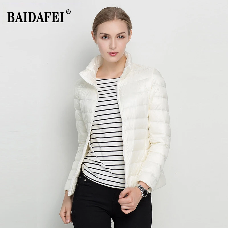Women Short Puffer Jacket 2023 New Fashion Stand Collar Lightweight Water-Resistant Packable Female Down Parka Casual Coat - Image 3