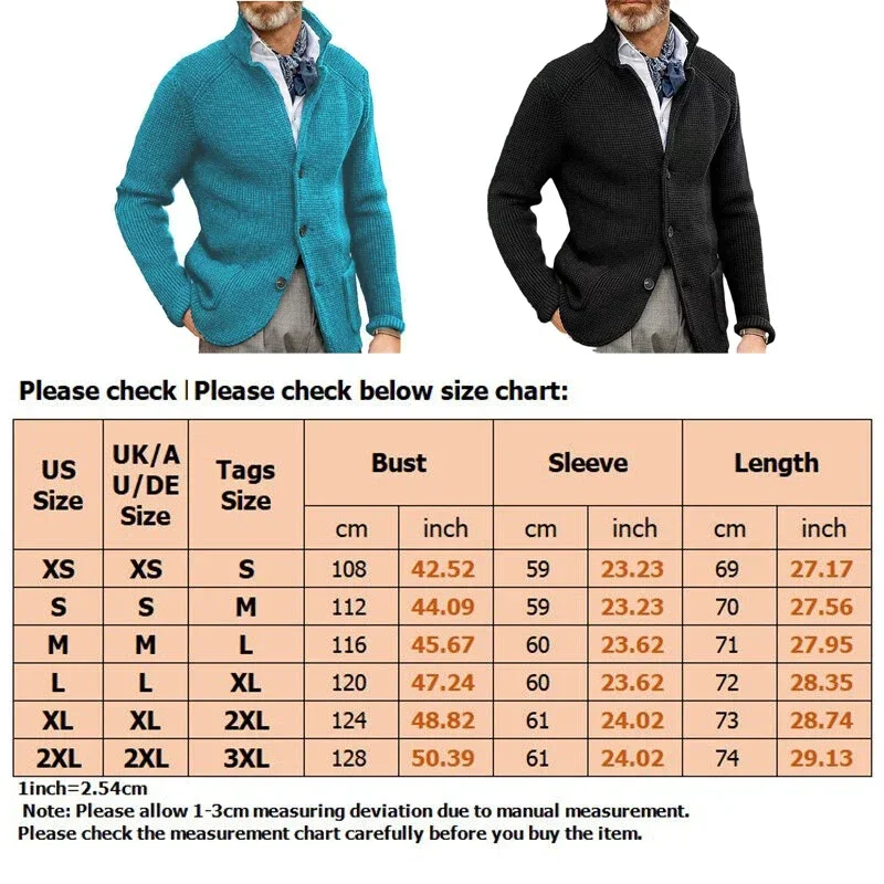Men's Thicken Knitted Cardigan Sweater Autumn Winter Solid Color Fashion Slim Long-sleeved Stand-up Collar Knitting Jacket Coat - Image 6