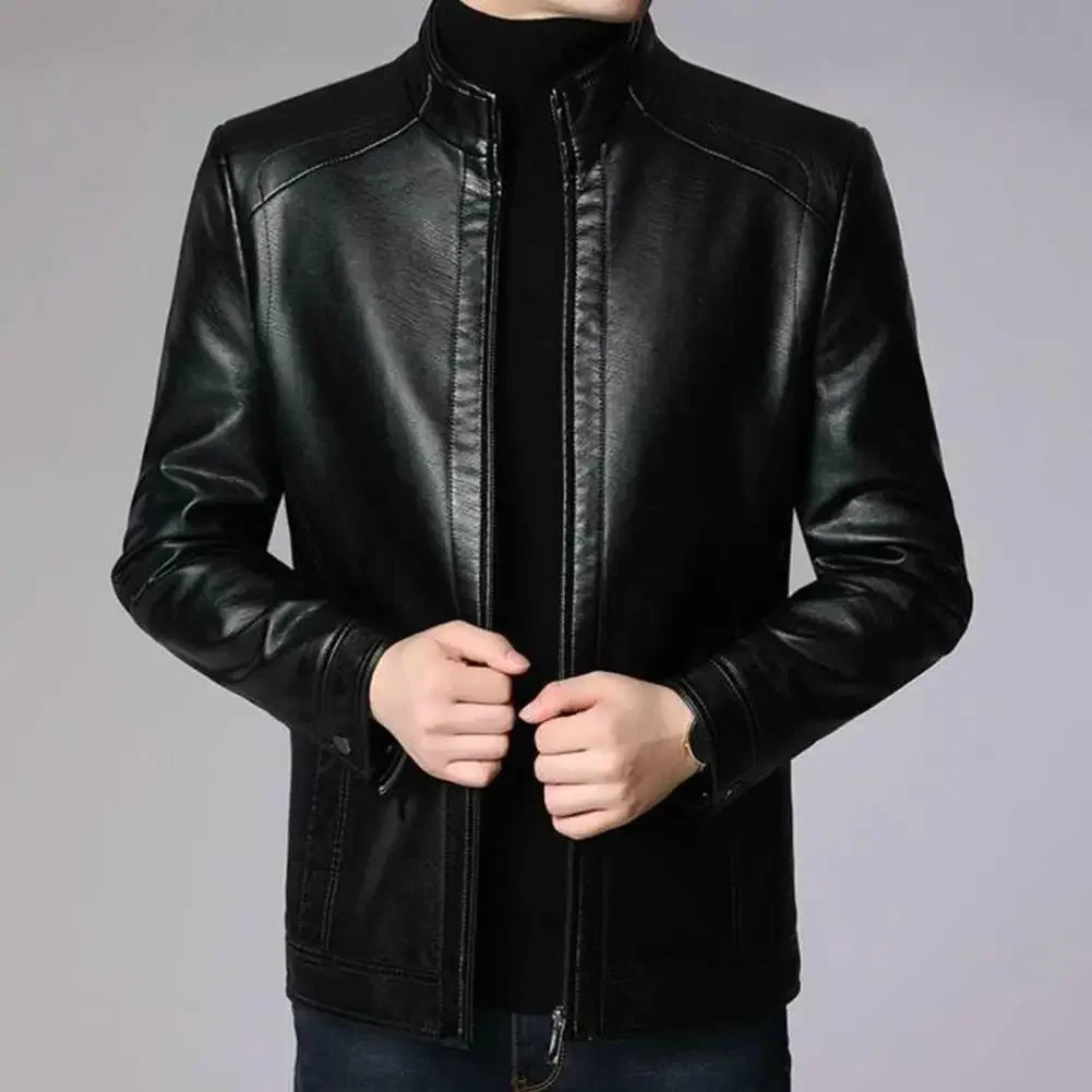 Stylish Protective for Cool Autumn Winter Thick Warm Windproof Men's Faux Leather Motorcycle Jackets Motorcycle Men Fall Jacket - Image 2