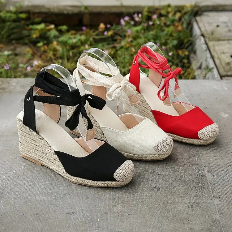 ZFY Women's Espadrille Ankle Strap Wedges Sandals Ladies Slippers 2023 Summer Woman Flax Hemp Canvas Casual Pumps Shoes 35-43 - Image 5