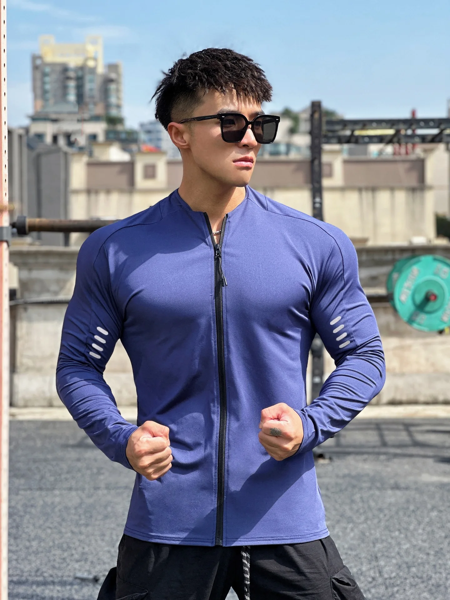 Men's running sports fitness jacket cycling long sleeve quick dry tights running training clothing Spring and autumn men - Image 2