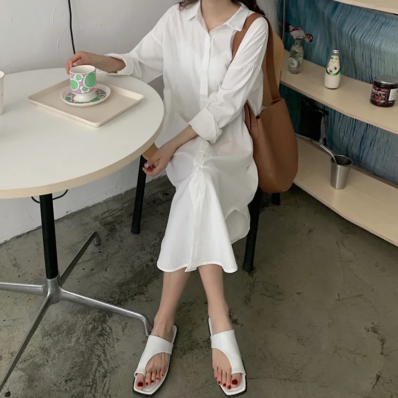 2023 new Long White Shirt Dress for Women Linen Cotton 2023 Spring Summer Casual Korean Clothing Vintage Oversized Midi Robe - Image 4