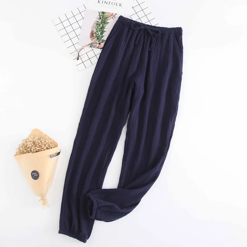 Japanese-style New Spring And Summer Women's Trousers 100% Cotton Crepe Cloth Large Size Color Tie Pants Casual Pants Home Pants - Image 5