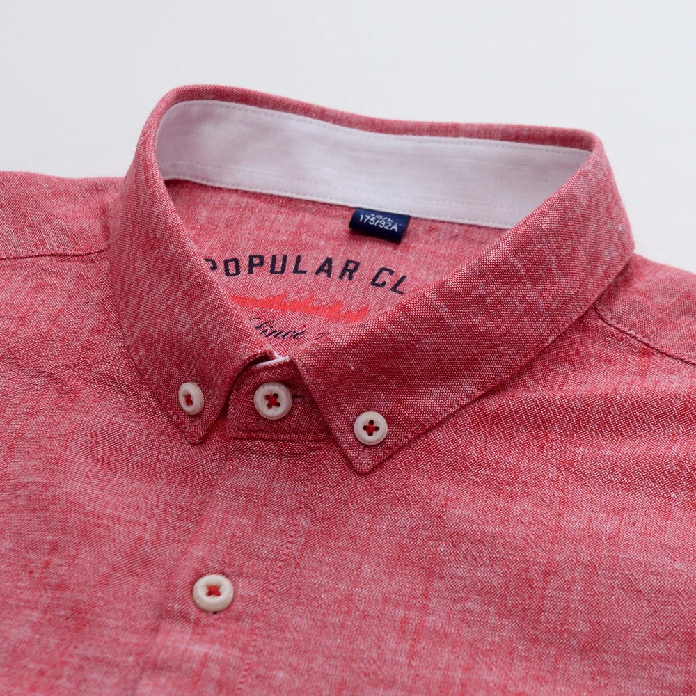 Men‘s Solid Button-Down Collar Dress Shirt - Breathable Cotton-Linen Blend - Long Sleeve, Slim-fit - Spring Summer Casual Chic - Image 2