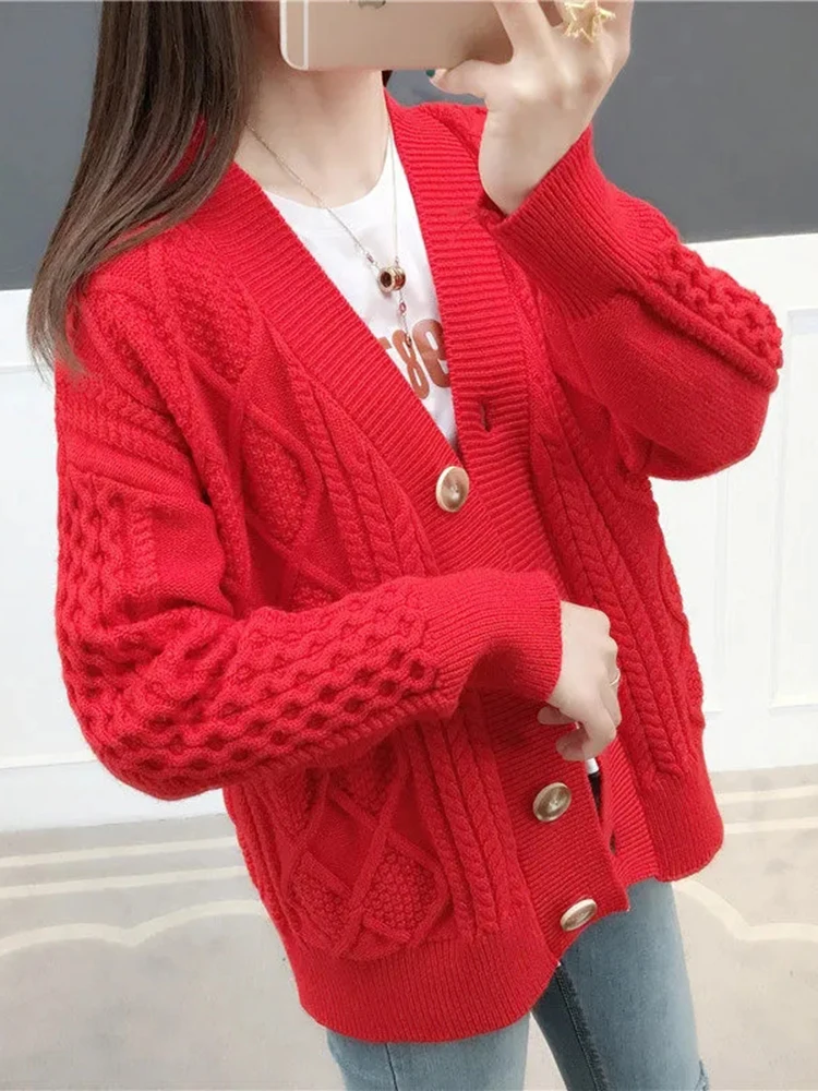 Winter Fall Mid Length Sweater Cardigan Loose Casual Soft Knitwears Coats Solid Color Woman Malhas Outwears New Long Sleeve Tops - Image 5