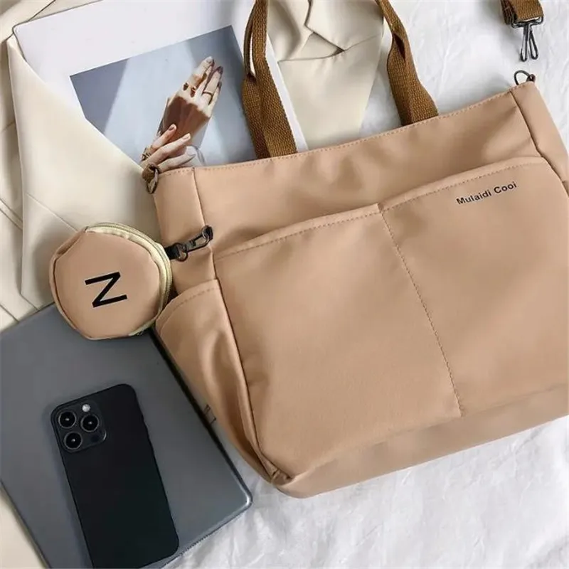 Women's Tote Bags Simple Large Capacity Canvas Bag, Lightweight Shoulder Bag For Travel With Mini Zipper Purse - Image 4