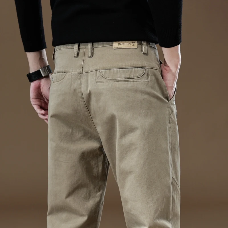 2024 New Spring Autumn Men's Cargo Work Pants 97%Cotton Thick Solid Color Wear Korean Grey Casual Trousers Male Plus Size 38 40 - Image 2