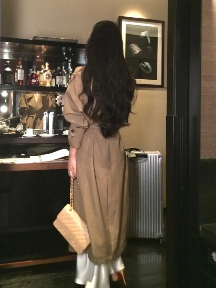 Korea Style Turn-Down Collar Long Trench With Belt Women Solid Fashion Single Breasted Slim Coat Female Elegant Clothes Autumn - Image 3