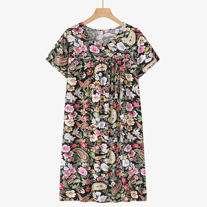 Middle-Aged and Elderly Cotton Silk Short-Sleeved Nightgown Homewear Women New Pajamas Thin Section Loose Homewear Dress Summer - Image 5