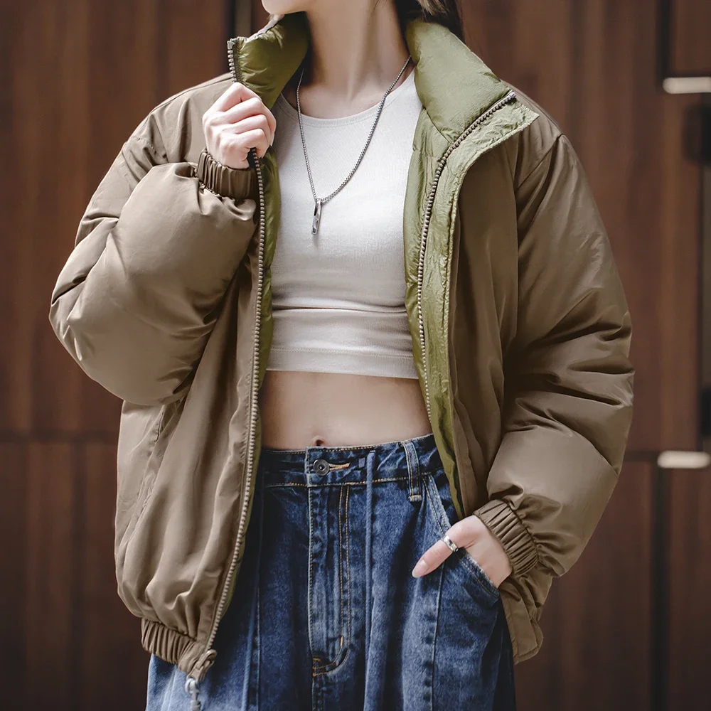 Maden Reversible Down Jacket for Women Winter Thick Warm White Duck Down Coat Unisex Solid Outerwear Thermal Jacket Loose Fit - Image 3