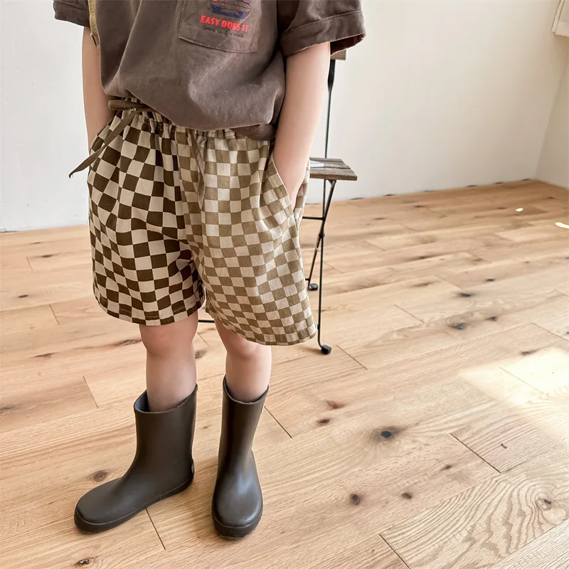Children Summer Thin Patchwork Shorts Baby Girls Loose Boutique Short Pants For Boys New Fashion Plaid Cotton Short Tousers - Image 2