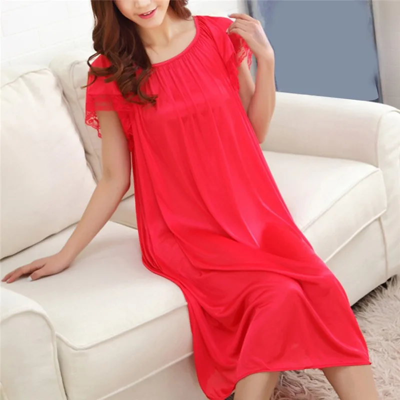 Summer Ice Silk Sleeping SkirtPlus Large Size Long Skirts Light Comfortable Women Sleeping Skirt Short Sleeve Extended Widened - Image 4