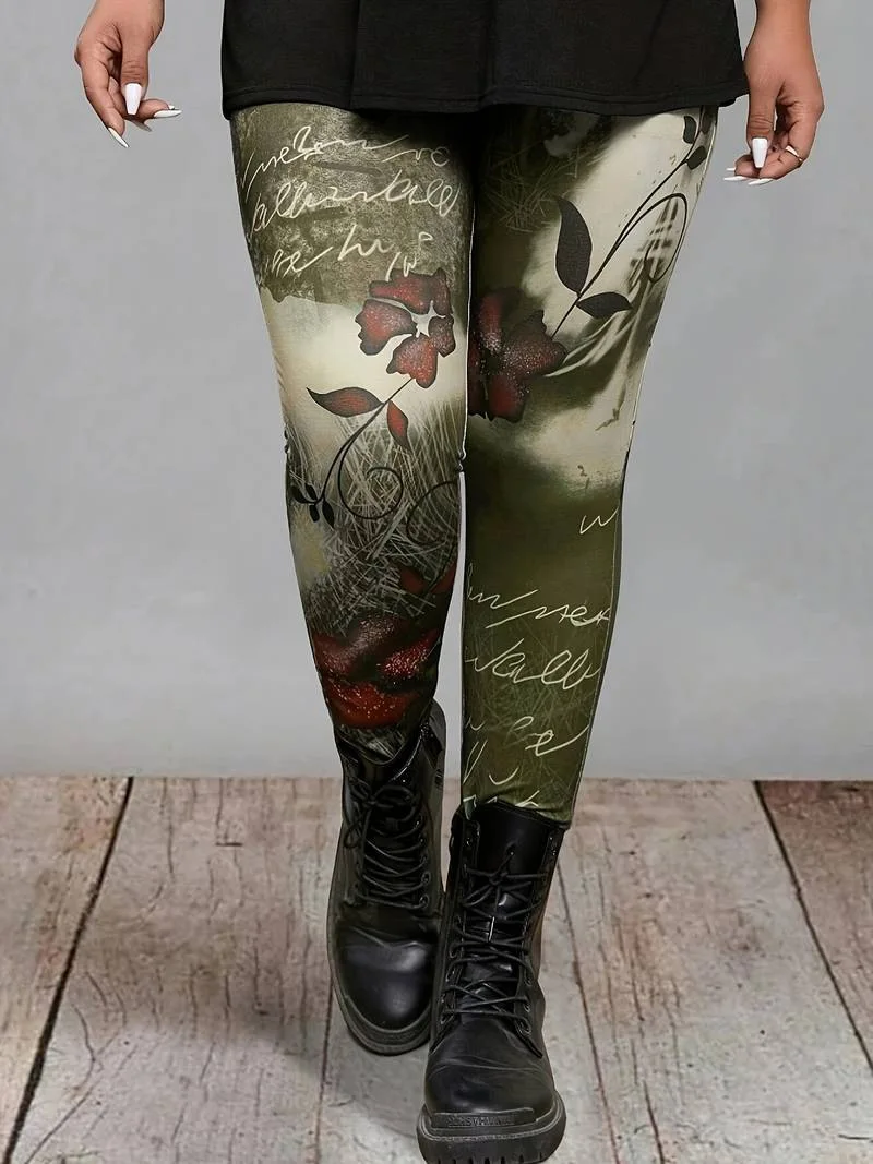 GIBSIE Plus Size Fashion High-Street Printed Leggings Women Sports Casual Slim High-waisted Skinny Pencil Leggings Female - Image 5