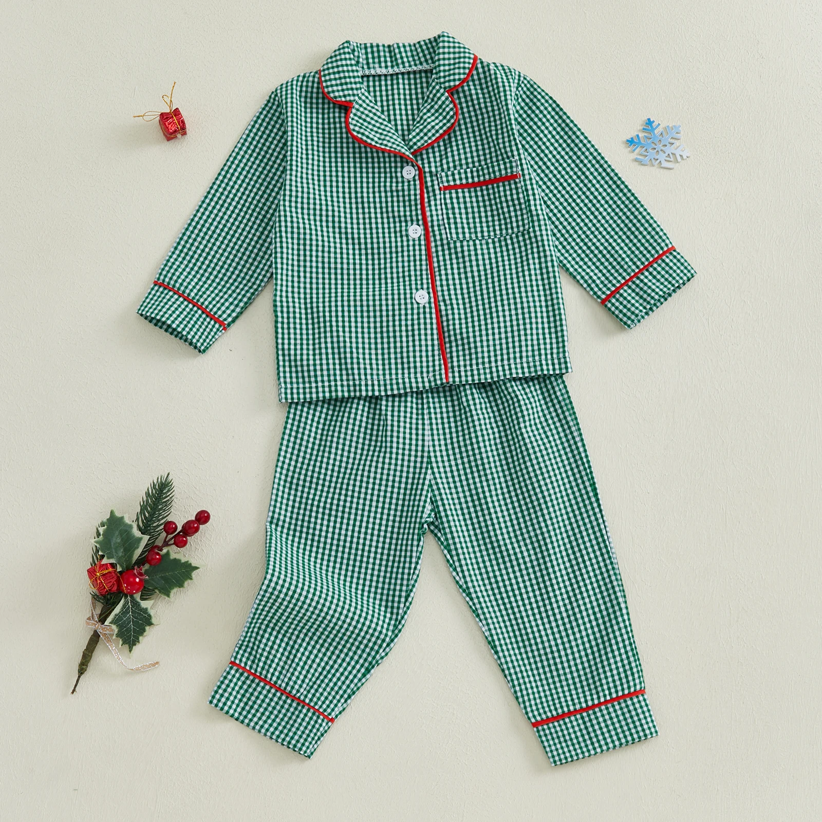 1-4Years Kids Baby Girl Boy Christmas Pajamas Set Autumn Plaid Print Long Sleeve Shirt and Pants 2Pieces Set Toddler Sleepwear - Image 6