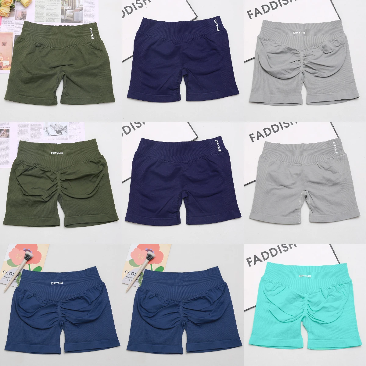 dynamic Impact Shorts with logo dyfine dyfne Ribbed Waist Band Yoga Shorts Seamless Scrunch Bum Workout Gym Short tights - Image 5