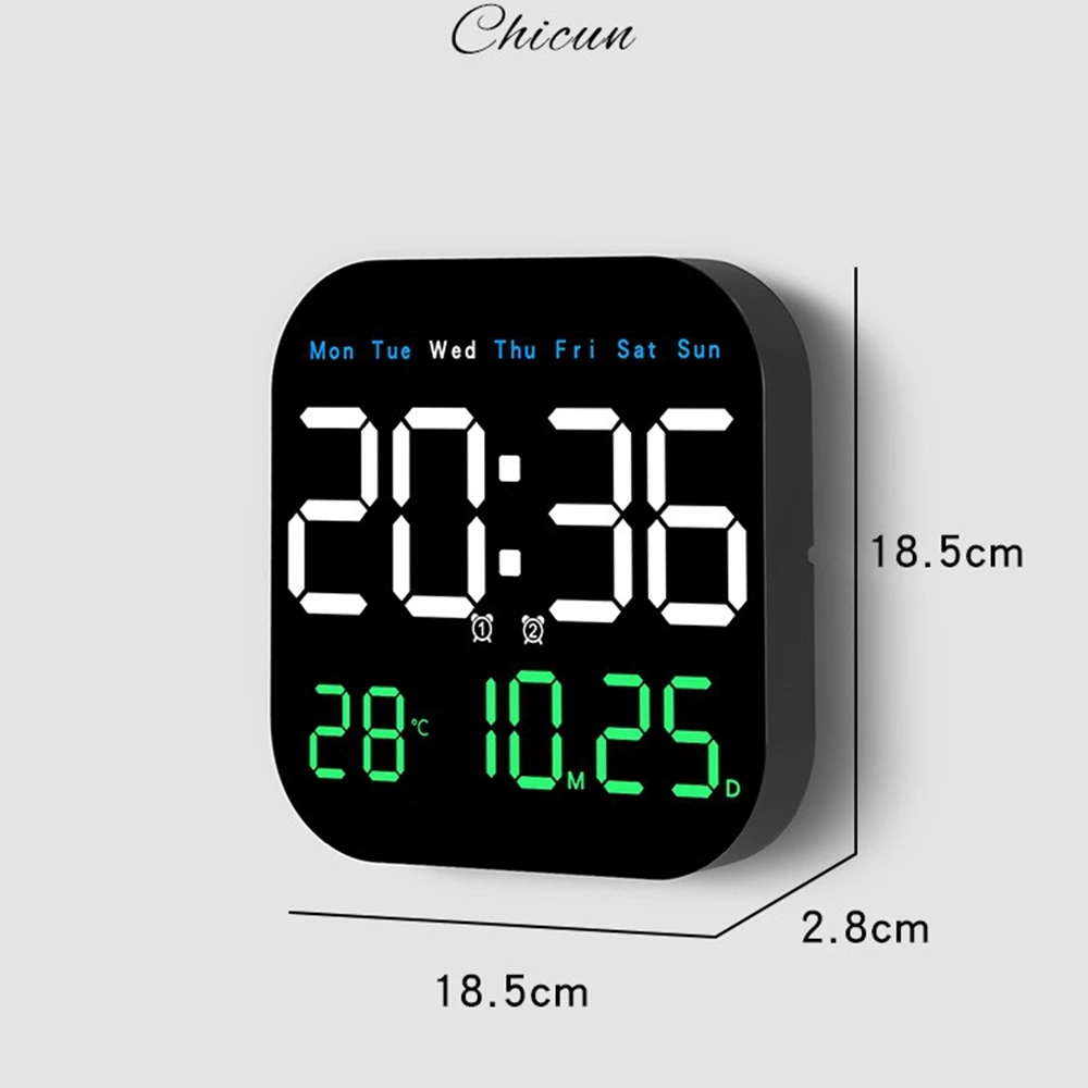 Digital Wall Clocks Temperature Date Week Dispaly Electronic Table Clock 12/24H Wall-mounted LED Alarm Clock Remote Control - Image 5