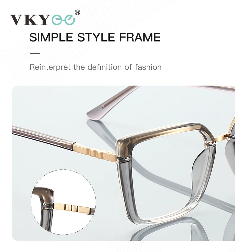 VKYEE Fashionable Large Frame Simple Square Design Anti-blue Light Reading Glasses Customizable Prescription Photochromic - Image 4