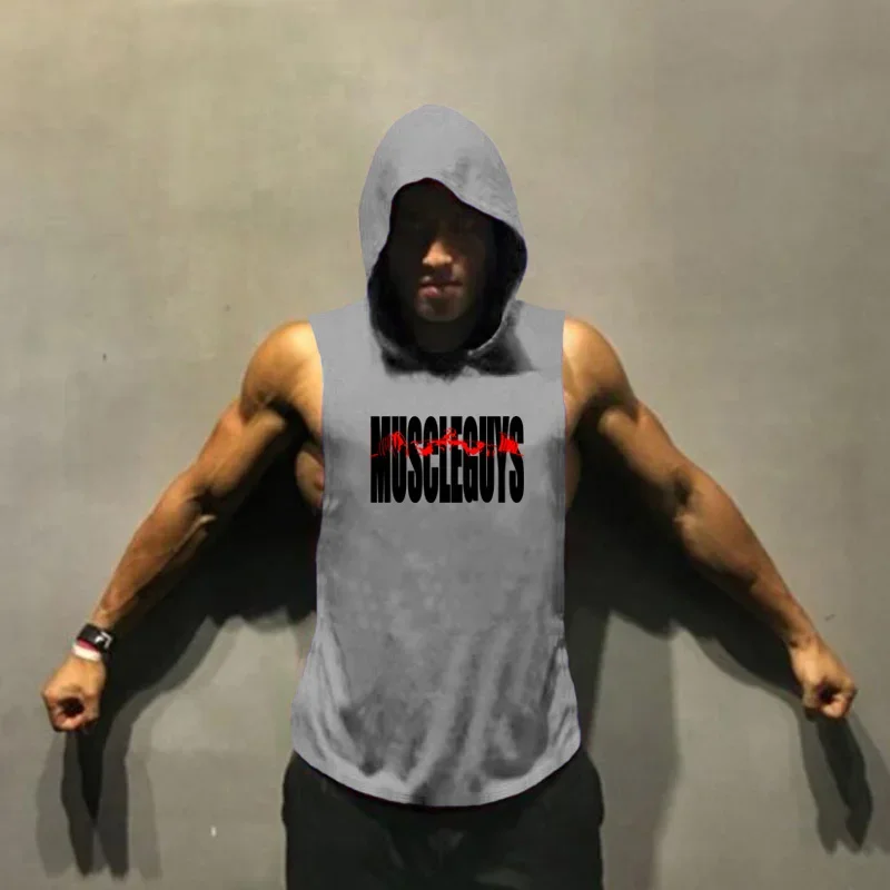 Gym Clothing Bodybuilding Stringer Hoodie Tank Top Muscle Shirt Fitness Men hooded undershirt Cotton workout Sleeveless shirt - Image 5