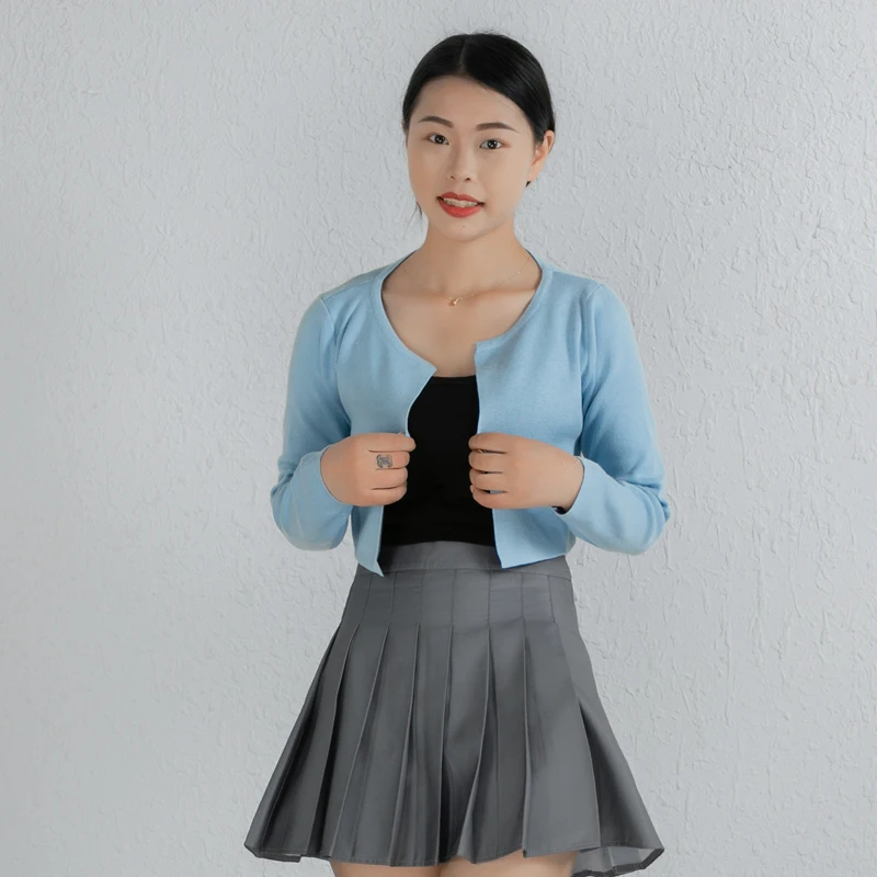 Blouses Black Cropped Knitted Sweater Korean Fashion Cardigan Female Women's Coat Spring 2025 Clothing Long Sleeve Top Jersey - Image 2