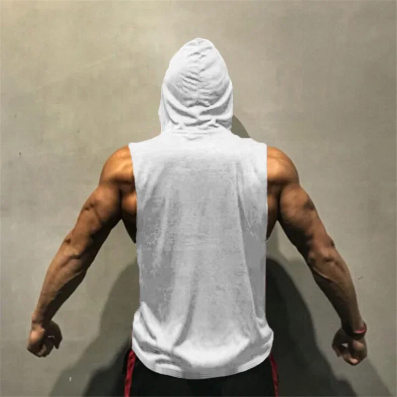 Gym Clothing Bodybuilding Stringer Hoodie Tank Top Muscle Shirt Fitness Men hooded undershirt Cotton workout Sleeveless shirt - Image 3