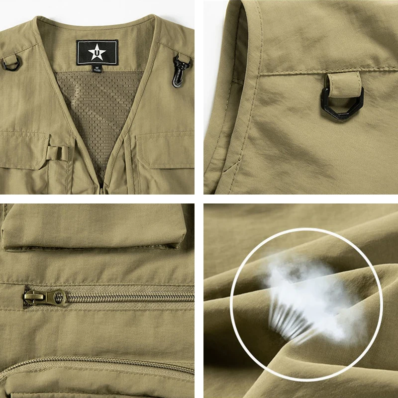 Spring New Men Outdoor Casual Vest Men Solid Breathable Multi-Pocket Photography Fishing Vest Jacket High Quality Vest Man M-6XL - Image 6