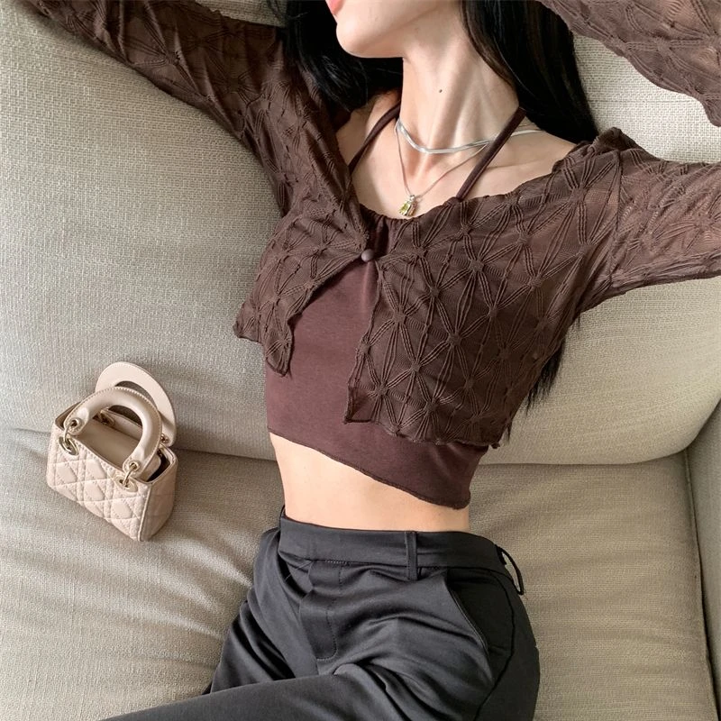 Summer Thin Sun-proof Cardigans Women Crochet Midriff-baring Tops Short Leisure All-match Y2k Korean Style Daily Slim Fashion - Image 2