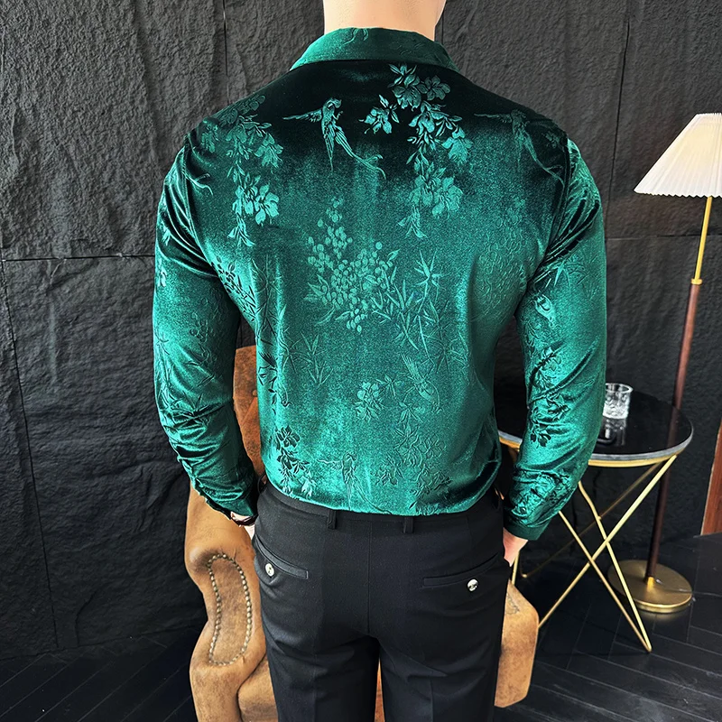 Luxury Velvet Velvet Shirt Men 2024 Spring Slim Casual Dress Shirts Social PartyTuxedo Blouse Camisas Para Hombre Men Clothing - Image 4