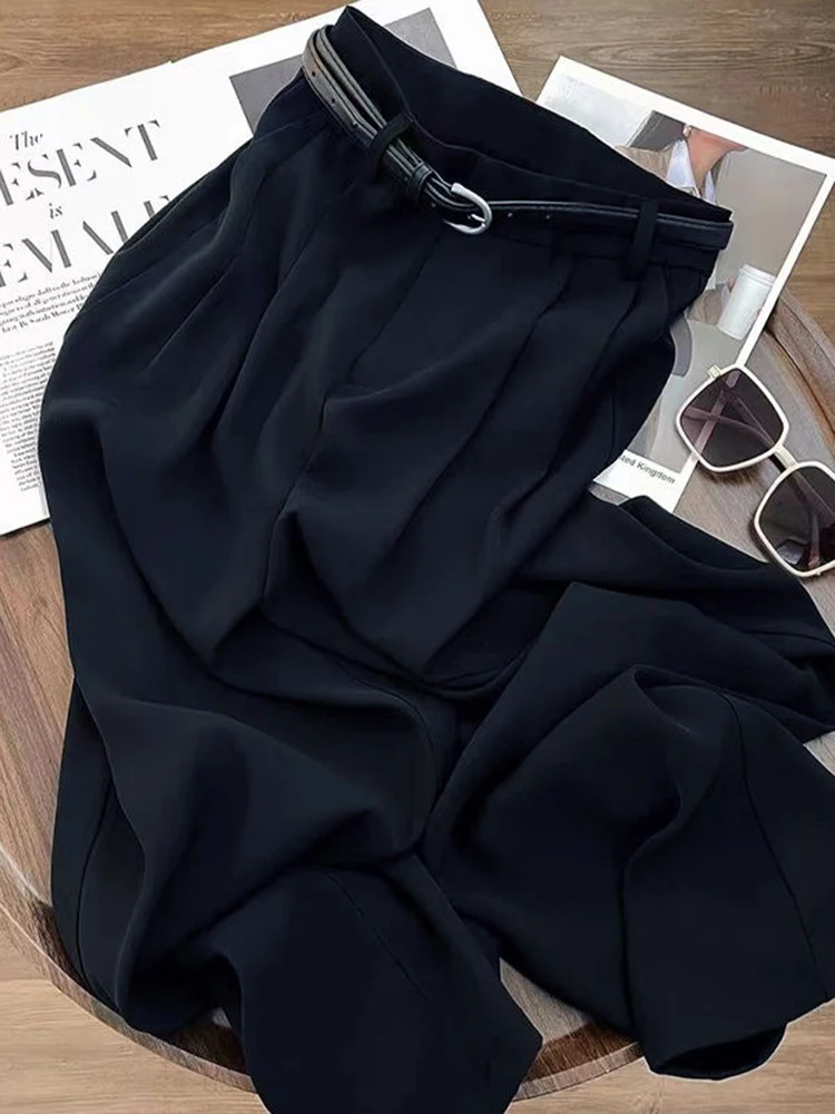 Loose with Belt Suit Wide Leg Pants Women Korean Elegant Office Lady Casual Straight Trousers Fashion High Waist Solid Pants New - Image 2