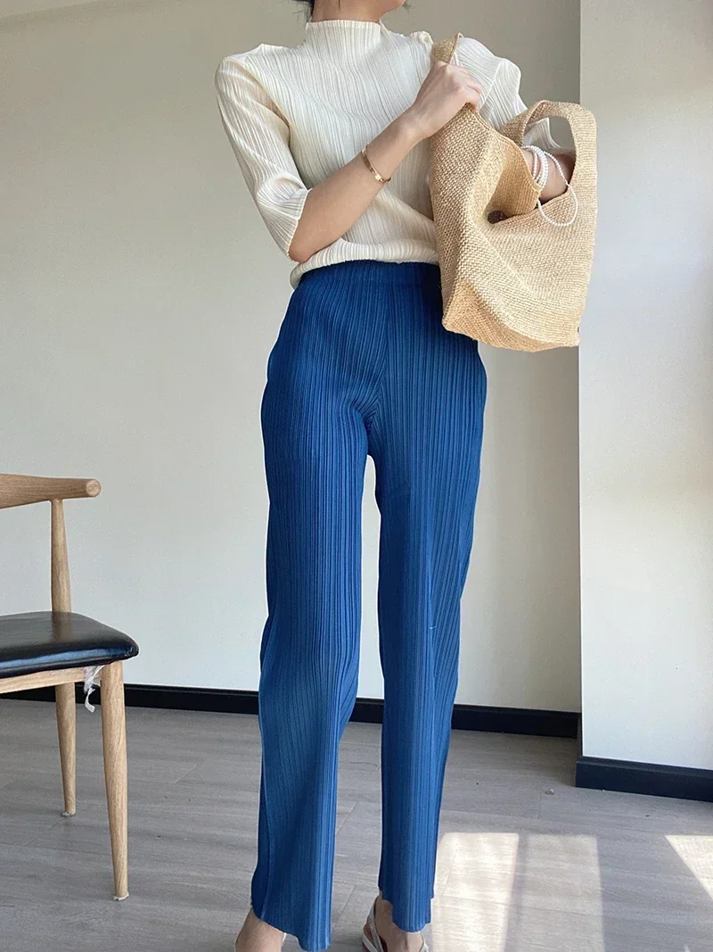 YUDX Spring Summer Autumn Women Casual Elegant Ladies Miyake Designer Casual Loose Straight Pleated Pants High Waist Trousers - Image 4