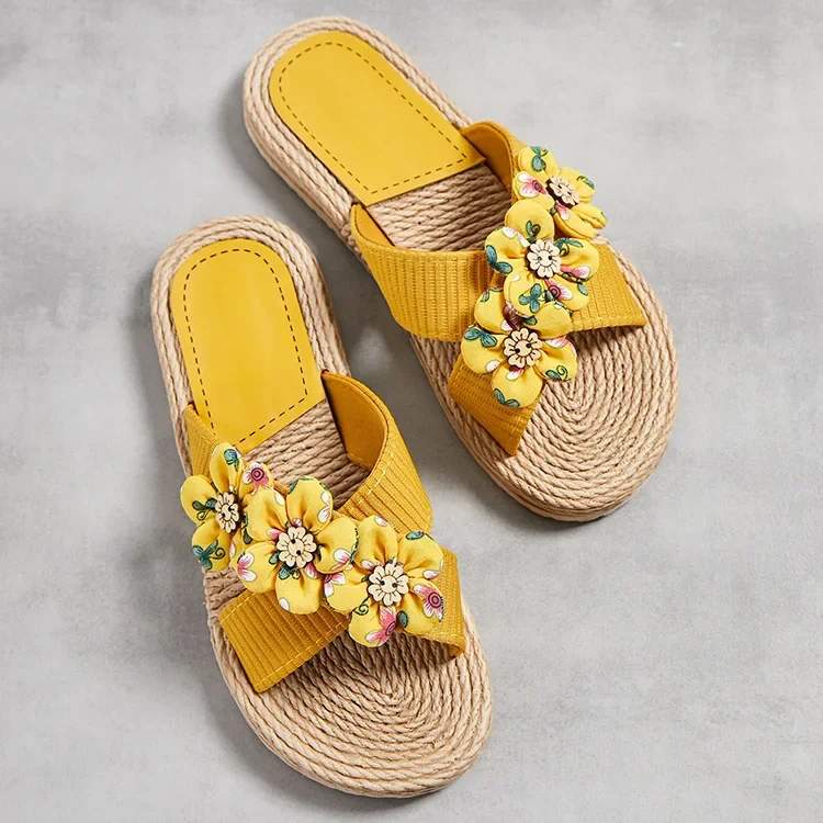 Handmade Ladies Home Slipper Hemp Straw Women Sandals Casual Outdoor Cross Slipper Female Summer Beach Wear Flat Heel Shoes - Image 4