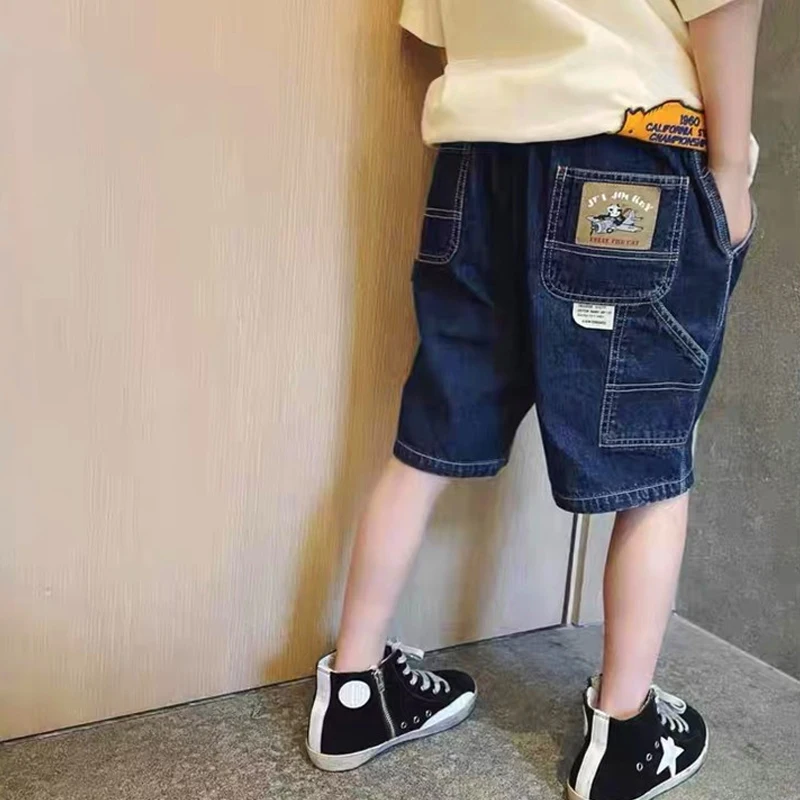 Children Jeans Boys Girls Cotton Shorts Splice Stretch Denim shorts Korean Teenage Trousers Wear Kids Clothing DenimRipped - Image 3