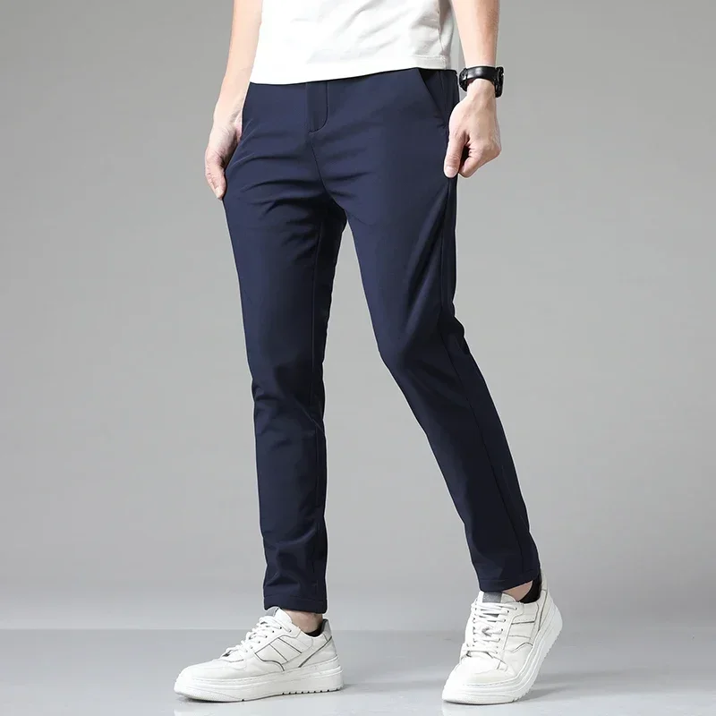 2023 Autumn Pants Mens Stretch Korean Casual Slim Fit Elastic Waist Jogger Business Classic Trousers Male Black Gray Blue 28-38 - Image 5